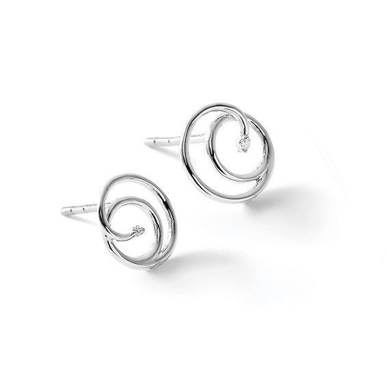 White Ice Sterling Silver Rhodium-plated Diamond Swirl Post Earrings