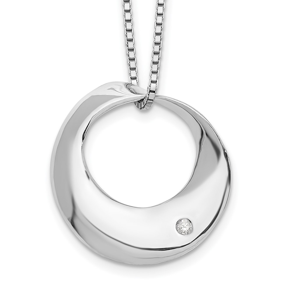 White Ice Sterling Silver Rhodium-plated Diamond Open Circle Necklace with 2 Inch Extender, 18"