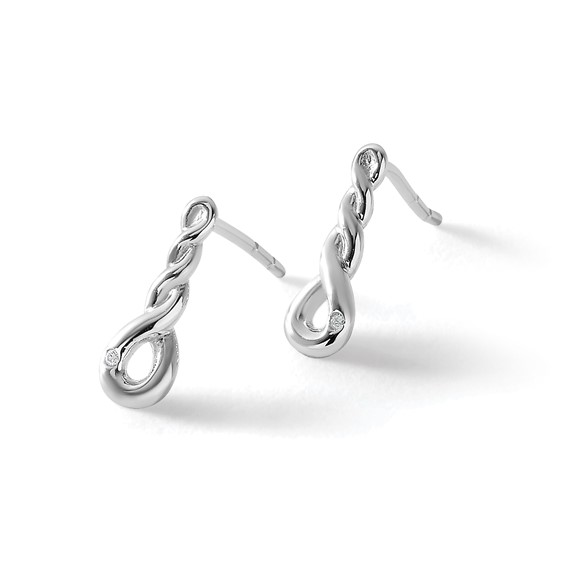 White Ice Sterling Silver Rhodium-plated Twisted Diamond Post Dangle Earrings