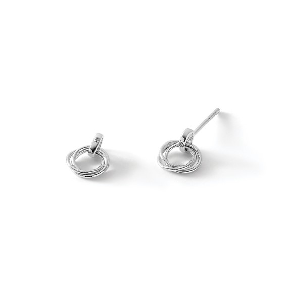 White Ice Sterling Silver Rhodium-plated Three Ring Diamond Post Earrings