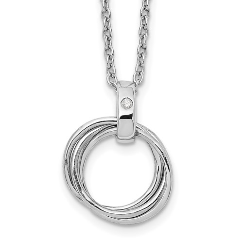 White Ice Sterling Silver Rhodium-plated Diamond Three Ring Necklace with 2 Inch Extender, 18"