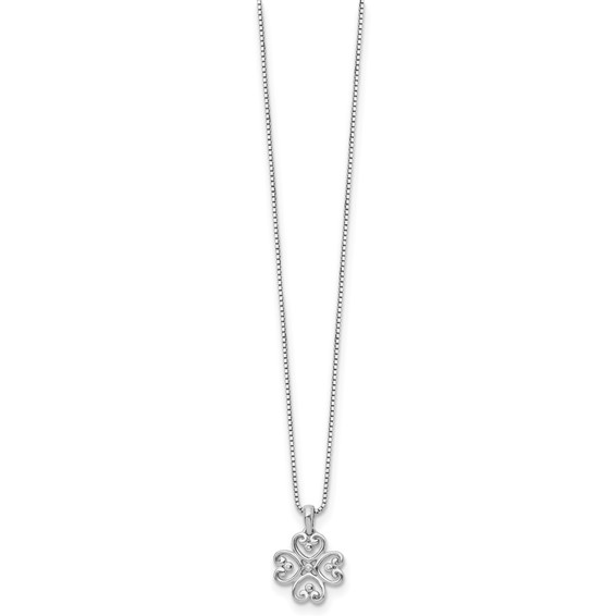 White Ice Sterling Silver Rhodium-plated 18 Inch Diamond 4 Heart Necklace with 2 Inch Extender