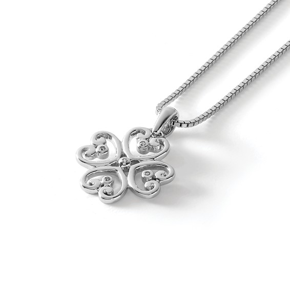 White Ice Sterling Silver Rhodium-plated 18 Inch Diamond 4 Heart Necklace with 2 Inch Extender