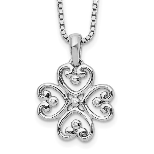 White Ice Sterling Silver Rhodium-plated Diamond 4 Heart Necklace with 2 Inch Extender, 18"
