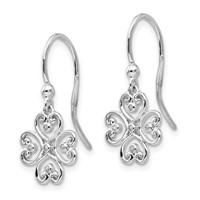 White Ice Sterling Silver Rhodium-plated Diamond 4 Heart Shepherd Hook Dangle Earrings view 2