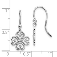 White Ice Sterling Silver Rhodium-plated Diamond 4 Heart Shepherd Hook Dangle Earrings view 4