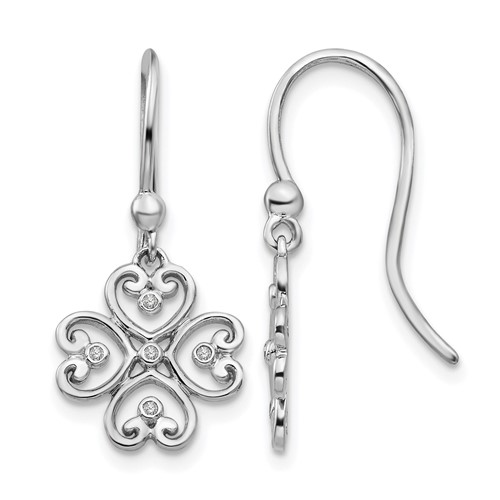 White Ice Sterling Silver Rhodium-plated Diamond 4 Heart Shepherd Hook Dangle Earrings