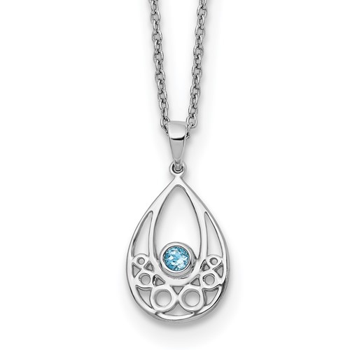 White Ice Sterling Silver Rhodium-plated Blue Topaz Necklace with 2 Inch Extender, 18"