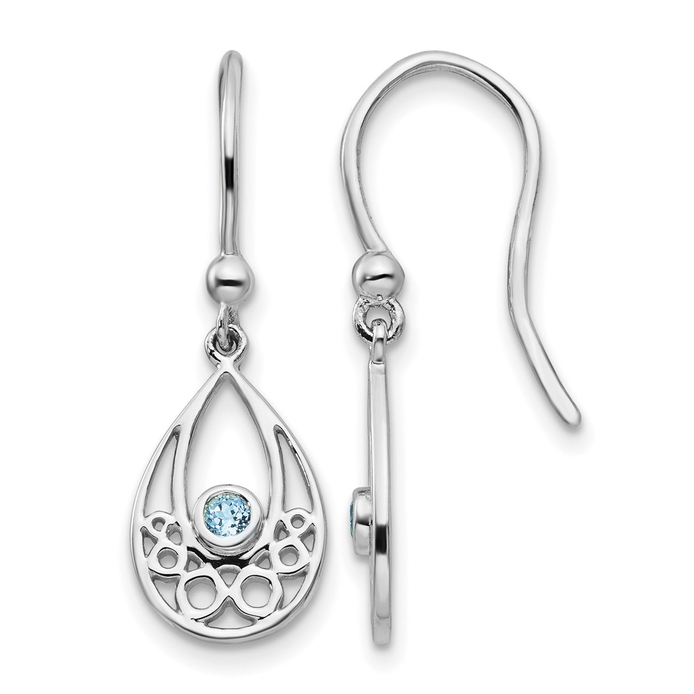 White Ice Sterling Silver Rhodium-plated Earrings with Blue Topaz Shepherd Hook Dangle