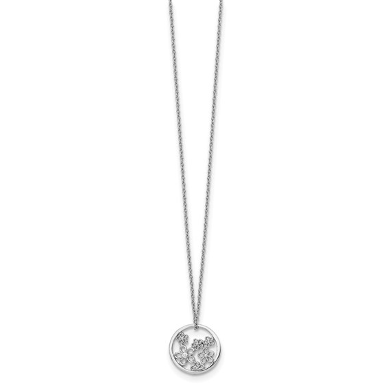 White Ice Sterling Silver Rhodium-plated 18 Inch Diamond Flower Necklace with 2 Inch Extender