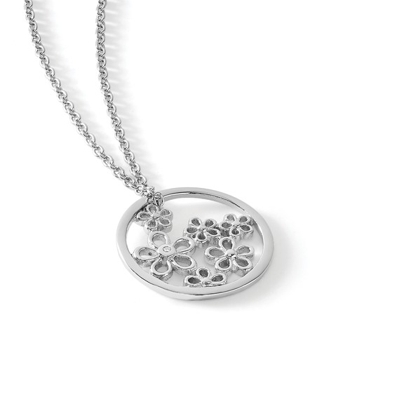 White Ice Sterling Silver Rhodium-plated 18 Inch Diamond Flower Necklace with 2 Inch Extender
