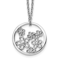 White Ice Sterling Silver Rhodium-plated Diamond Flower Necklace with 2 Inch Extender, 18" view 1