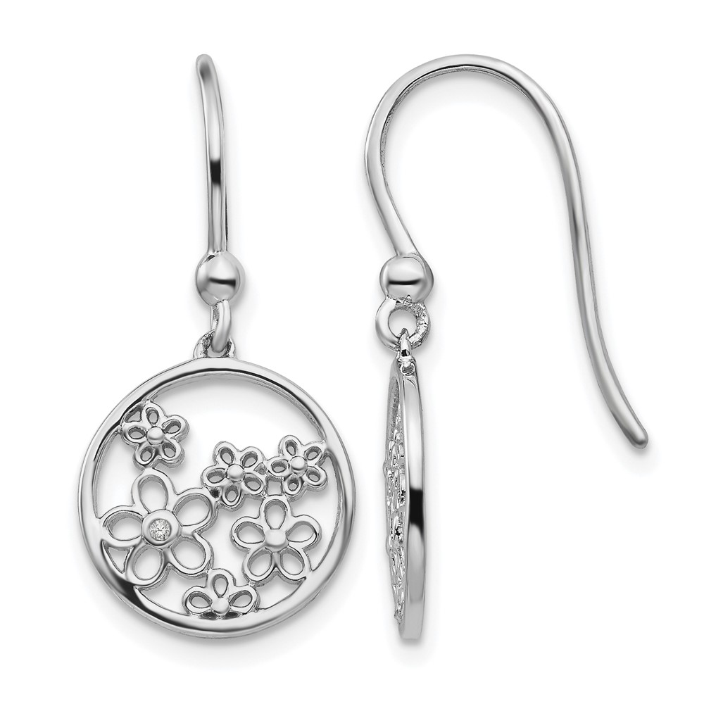 White Ice Sterling Silver Rhodium-plated Diamond Flower Shepherd Hook Dangle Earrings