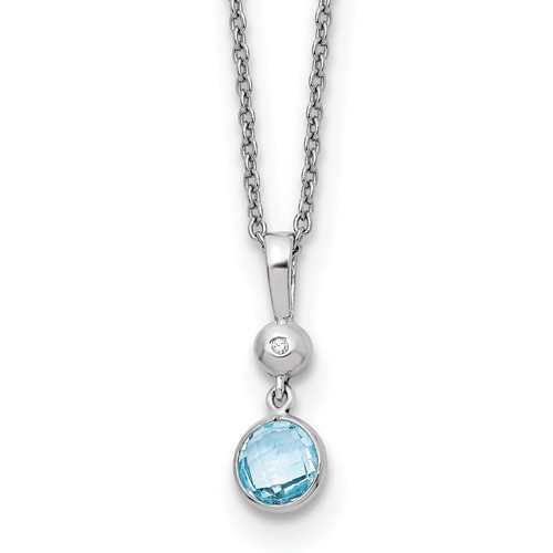 White Ice Sterling Silver Rhodium-plated Blue Topaz and Diamond Necklace with 2 Inch Extender, 18"