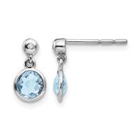 White Ice Sterling Silver Rhodium-plated Blue Topaz and Diamond Post Dangle Teardrop Earrings view 1