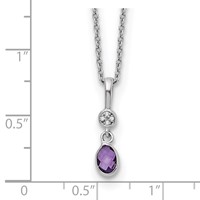 White Ice Sterling Silver Rhodium-plated Amethyst and Diamond Necklace with 2 Inch Extender, 18" view 3