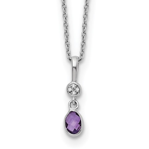 White Ice Sterling Silver Rhodium-plated Amethyst and Diamond Necklace with 2 Inch Extender, 18"