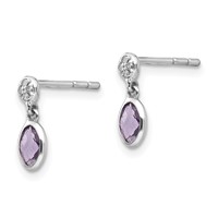 White Ice Sterling Silver Rhodium-plated Amethyst and Diamond Post Dangle Earrings view 2