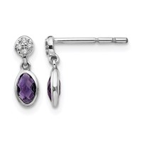 White Ice Sterling Silver Rhodium-plated Amethyst and Diamond Post Dangle Earrings view 1