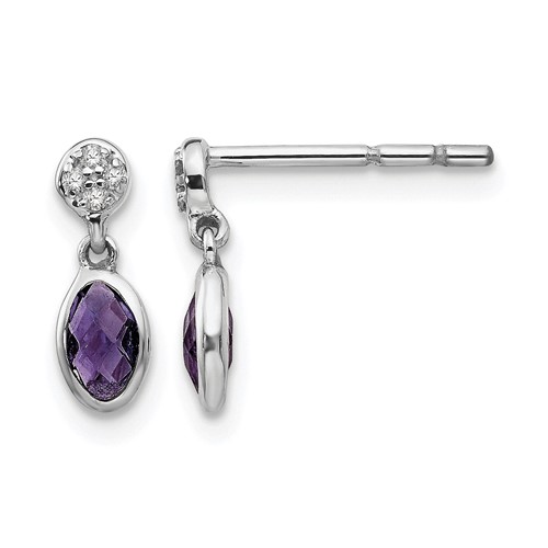 White Ice Sterling Silver Rhodium-plated Amethyst and Diamond Post Dangle Earrings