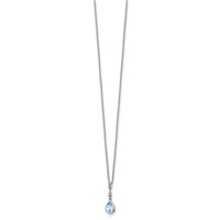 White Ice Sterling Silver Rhodium-plated Blue Topaz and Diamond Teardrop Necklace with 2 Inch Extender, 18" view 2