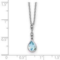 White Ice Sterling Silver Rhodium-plated Blue Topaz and Diamond Teardrop Necklace with 2 Inch Extender, 18" view 3