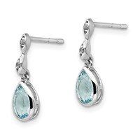White Ice Sterling Silver Rhodium-plated Blue Topaz and Diamond Post Dangle Teardrop Earrings view 2