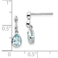 White Ice Sterling Silver Rhodium-plated Blue Topaz and Diamond Post Dangle Teardrop Earrings view 4