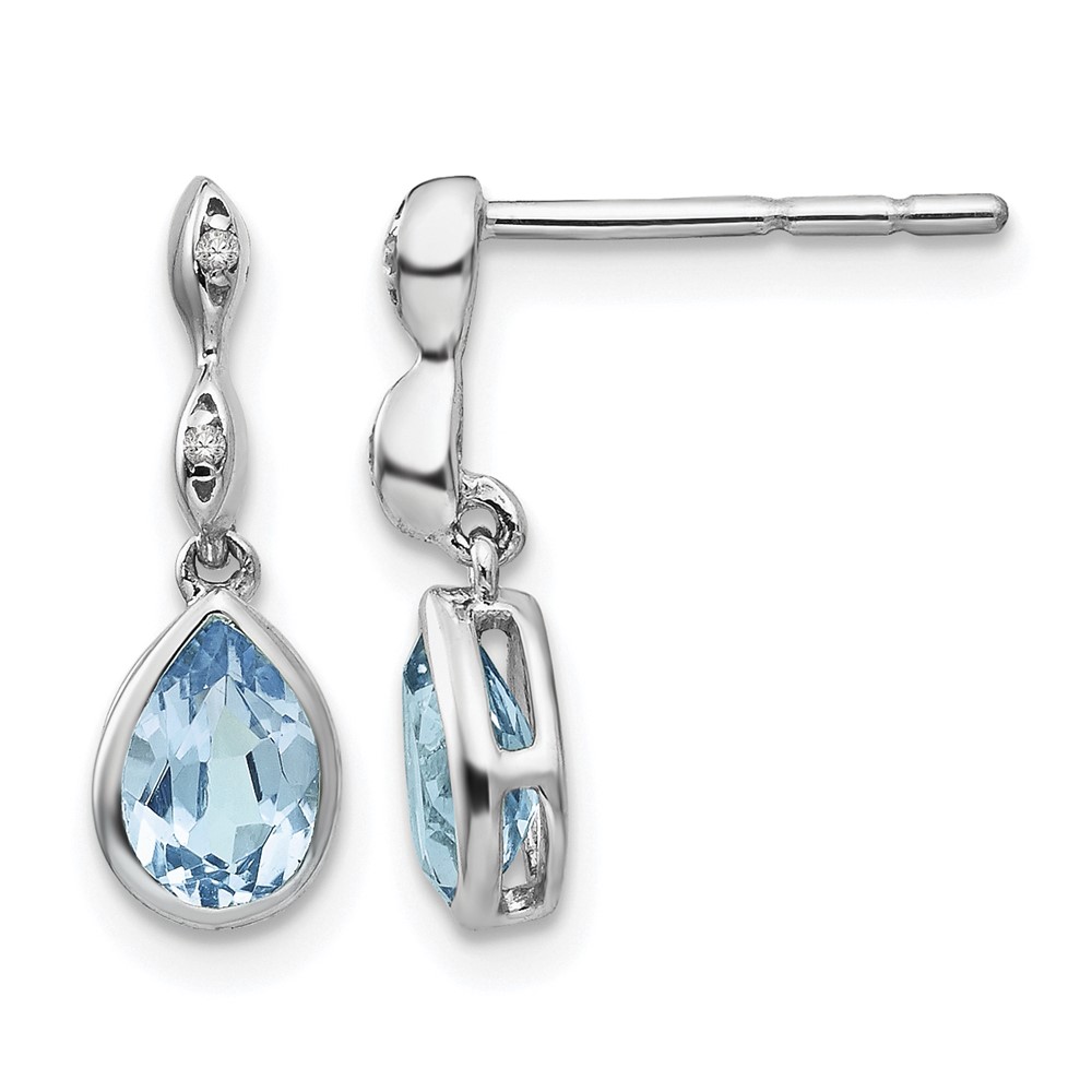 White Ice Sterling Silver Rhodium-plated Blue Topaz and Diamond Post Dangle Teardrop Earrings