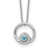 White Ice Sterling Silver Rhodium-plated Blue Topaz and Diamond Necklace with 2 Inch Extender, 18" view 1