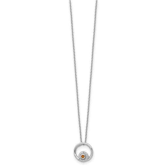 Sterling Silver RH Plated White Ice .05ct. Diamond & Citrine w/2IN Ext Neck