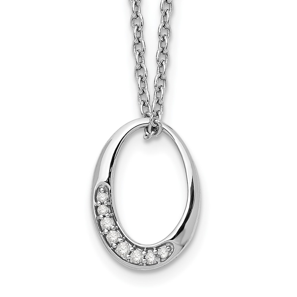White Ice Sterling Silver Rhodium-plated Diamond Open Oval Necklace with 2 Inch Extender, 18"