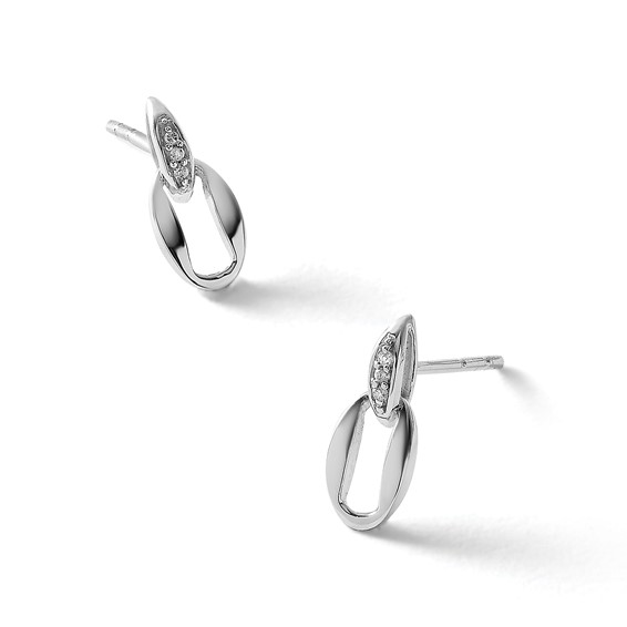 White Ice Sterling Silver Rhodium-plated Open Oval Diamond Post Dangle Earrings