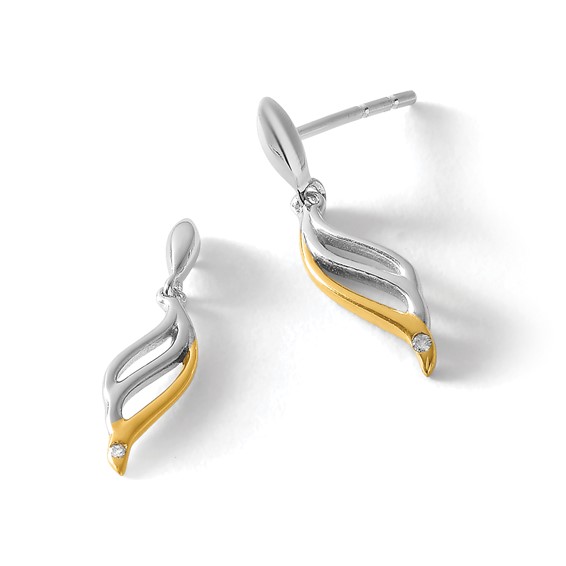 White Ice Sterling Silver Rhodium-plated Gold-plated Diamond Post Dangle Earrings