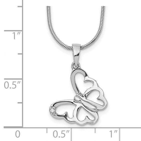 White Ice Sterling Silver Rhodium-plated 18 Inch Diamond Butterfly Necklace  with 2 Inch Extender