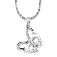 White Ice Sterling Silver Rhodium-plated Diamond Butterfly Necklace with 2 Inch Extender, 18" view 1