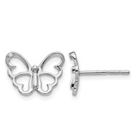White Ice Sterling Silver Rhodium-plated Diamond Butterfly Post Earrings view 1