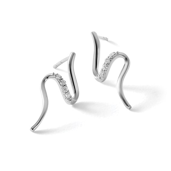 White Ice Sterling Silver Rhodium-plated Diamond Post Dangle S Shaped Earrings