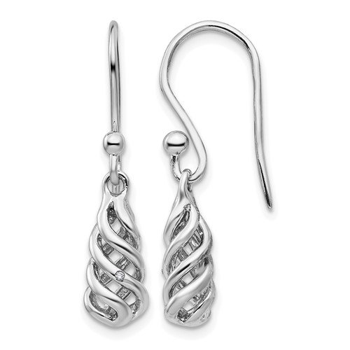 White Ice Sterling Silver Rhodium-plated Diamond Spiral Dangle Shepherd Hook Earrings