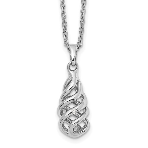 White Ice Sterling Silver Rhodium-plated Diamond Spiral Necklace with 2 Inch Extender, 18"