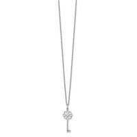 White Ice Sterling Silver Rhodium-plated Diamond Flower Key Necklace with 2 Inch Extender, 18" view 2