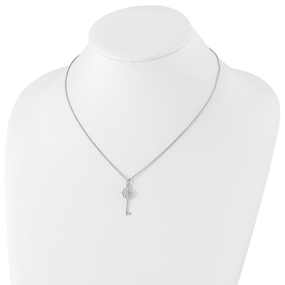 White Ice Sterling Silver Rhodium-plated 18 Inch Diamond Flower Key Necklace with 2 Inch Extender