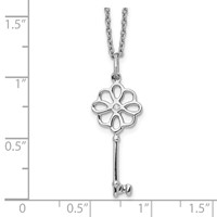 White Ice Sterling Silver Rhodium-plated Diamond Flower Key Necklace with 2 Inch Extender, 18" view 3