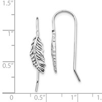 White Ice Sterling Silver Rhodium-plated Diamond Feather Dangle Earrings view 4