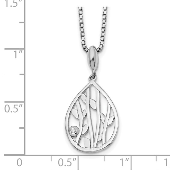 White Ice Sterling Silver Rhodium-plated 18 Inch Diamond Leaf Pendant Necklace with 2 Inch Extender