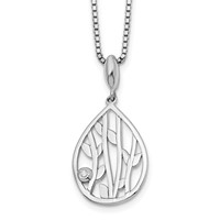 White Ice Sterling Silver Rhodium-plated Diamond Leaf Pendant Necklace with 2 Inch Extender, 18" view 1