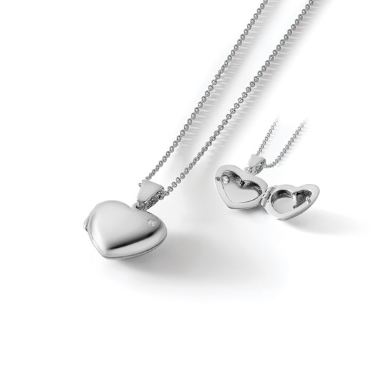 White Ice Sterling Silver Rhodium-plated 18 Inch Diamond Heart Locket Necklace with 2 Inch Extender