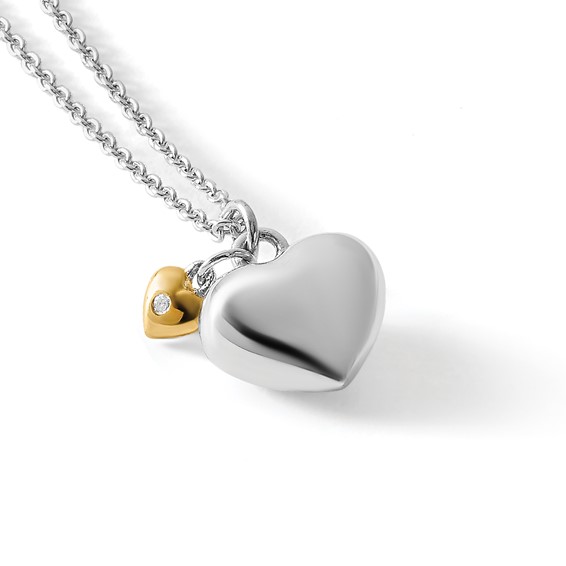 White Ice Sterling Silver Rhodium-plated Gold-tone 18 Inch Diamond Double Heart Necklace with 2 Inch Extender