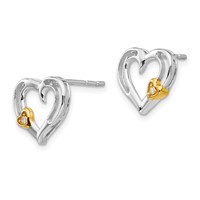 White Ice Sterling Silver Rhodium-plated Gold-tone Diamond Heart Post Earrings view 2