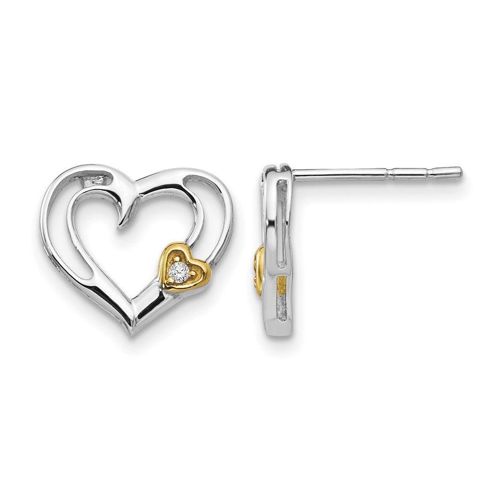 White Ice Sterling Silver Rhodium-plated Gold-tone Diamond Heart Post Earrings